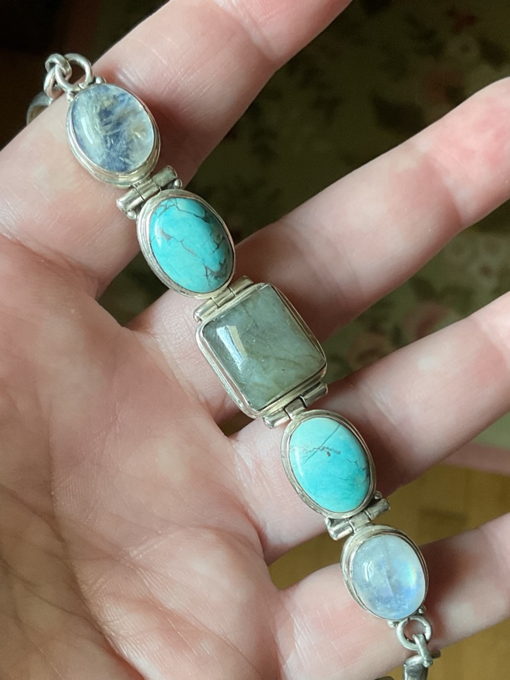 NWOT Sterling Silver 925 Turquoise Labradorite Moon Stone Bracelet - Picture 11 of 15